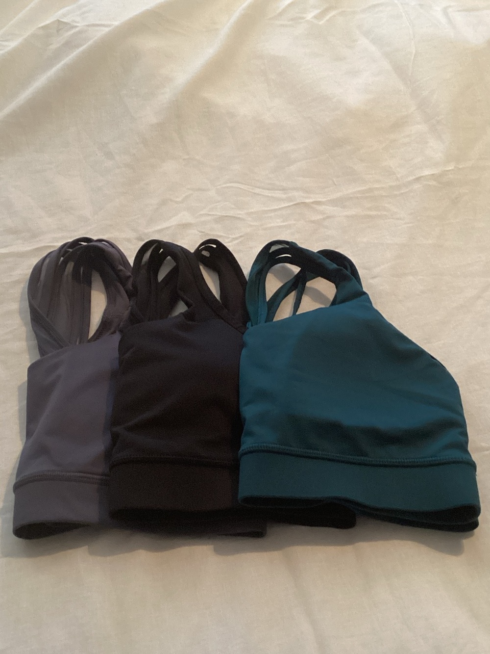 Set of 3 Strappy Sports Bras - Teal, Black, Gray
